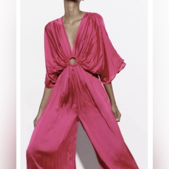 Zara Winkled Satin Effect Jumpsuit. New With Tags. - Picture 4 of 7